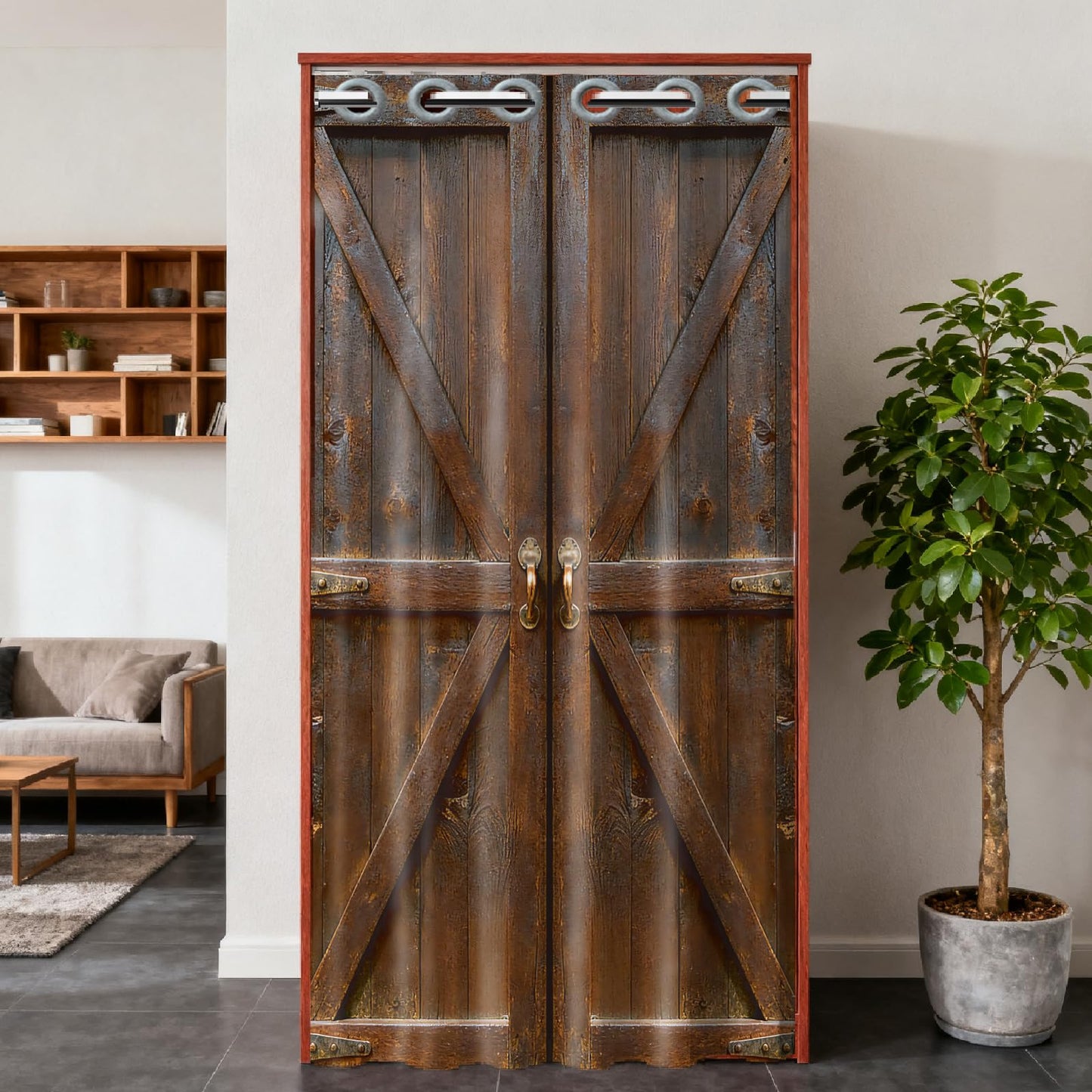 CONCHLERY Retro Wooden Doors Pattern Door Curtain Doorway Curtain Folding Room Divider Curtains for Home Restaurant Door Decor, 78x39 Inch