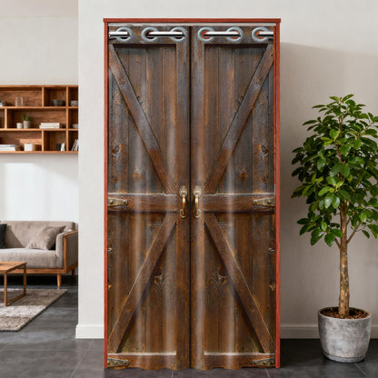 CONCHLERY Retro Wooden Doors Pattern Door Curtain Doorway Curtain Folding Room Divider Curtains for Home Restaurant Door Decor, 78x39 Inch