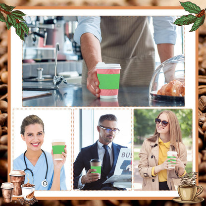 Disposable Coffee Cup Sleeves Corrugated Kraft Paper Coffee Cup Sleeves Holder Protective Insulated Heat Espresso ForHot Drinks 8-24oz (Green, 100 Pcs)
