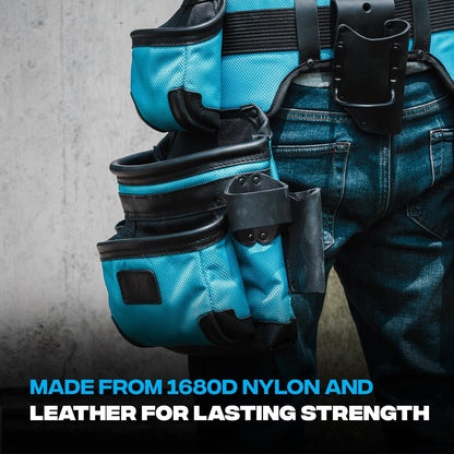 OX Tools Leather & Nylon Memory Foam Padded Straps Tool Belt for Men, Top Grain Leather & Kevlar Reinforcements Construction Rig, Perfect for Carpenters, Farmers, Electricians and Construction Worker