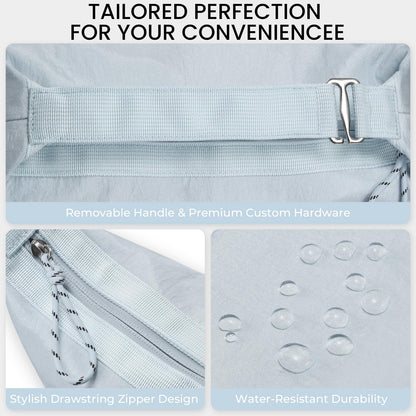 HauteHues Travel Makeup Bag for Women, Roomy Cosmetic Bag and Toiletry Bag with Wide Open Design, Soft Nylon Pouch for Makeup, Skincare, Toiletries, Gym, Carry-On and Weekend Trips, Gray Blue
