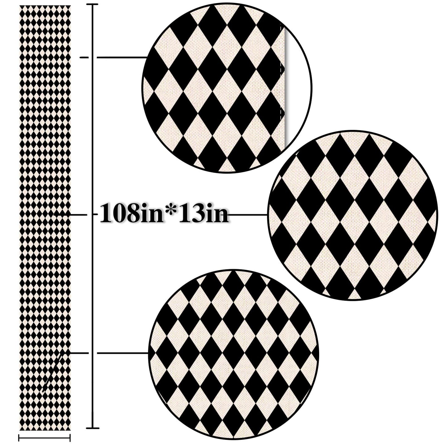 Nepnuser Black and White Harlequin Table Runner 108 Inches Long Diamond Lattice Tea Themed Party Decorations Kitchen Dining Room Home Decorations