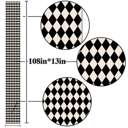 Nepnuser Black and White Harlequin Table Runner 108 Inches Long Diamond Lattice Tea Themed Party Decorations Kitchen Dining Room Home Decorations