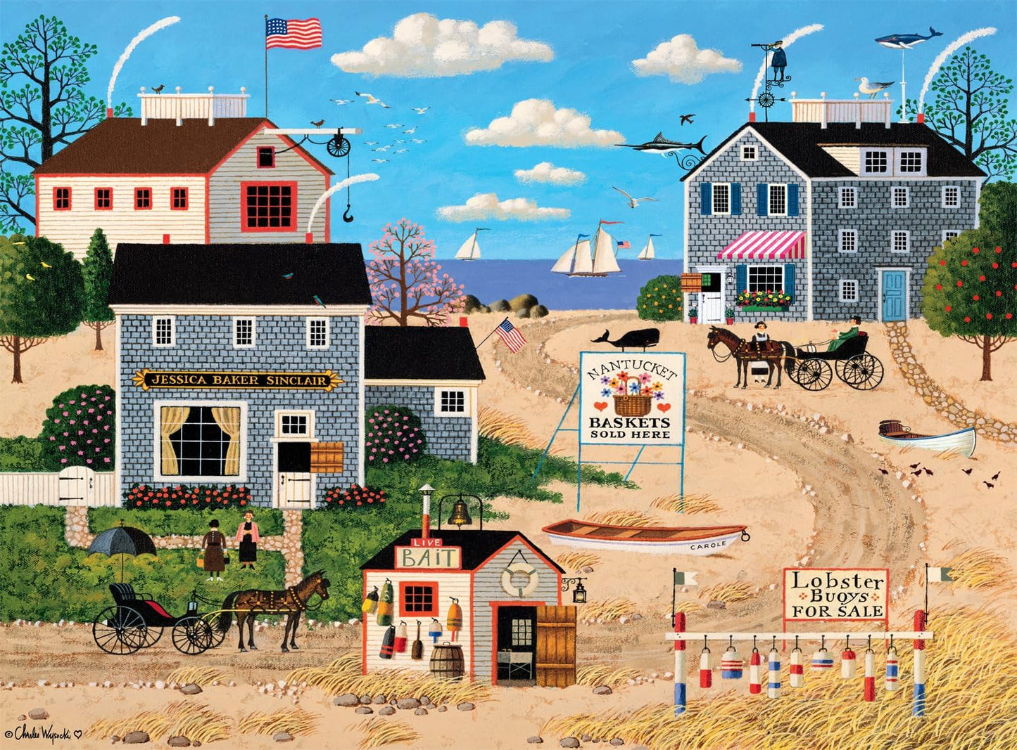 Buffalo Games Charles Wysocki - Nantucket Breeze - 1000 Piece Jigsaw Puzzle - 26.75 x 19.75 in - Full Color Poster - 1000 Piece Puzzle for Adults - Nautical Scene