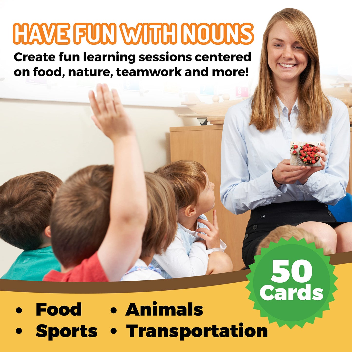 50 Noun Flash Cards, Fun Vocabulary Builder Educational Learning Photo Cards for Kids, Homeschool, Adults, Seniors, Speech Therapy, ESL, Autism, Dementia, Aphasia, SLP, ABA, and Occupational Therapy