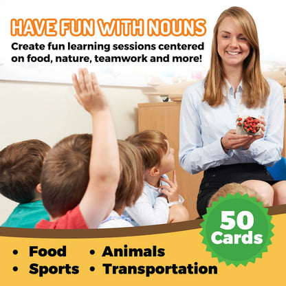 50 Noun Flash Cards, Fun Vocabulary Builder Educational Learning Photo Cards for Kids, Homeschool, Adults, Seniors, Speech Therapy, ESL, Autism, Dementia, Aphasia, SLP, ABA, and Occupational Therapy