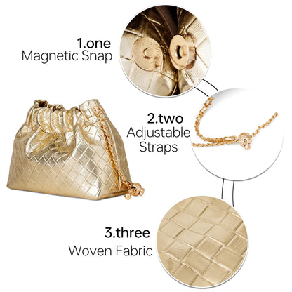 Kiss Sea Woven Crossbody Clutch Purses for Women Vegan Leather Dumpling Evening Bag ＆ Designer Shoulder Handbags Glod
