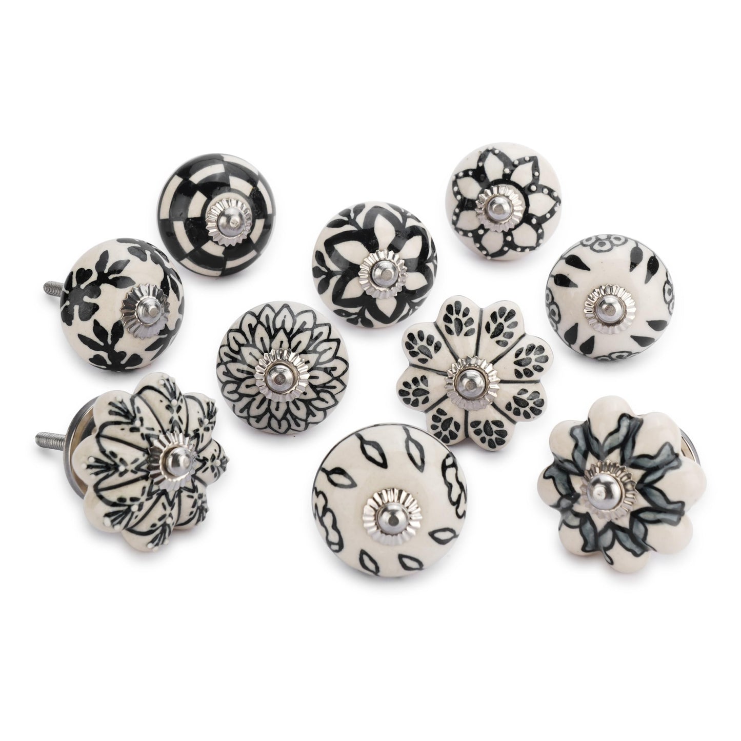 Ajuny Ceramic Cabinet Knobs, Set of 20 - Vintage Black & White, Hand-Painted Pumpkin & Round Drawer Pulls for Kitchen Cabinets, Vanities, Dressers & Cupboards, 1.5 in, Screws & Backplates Included