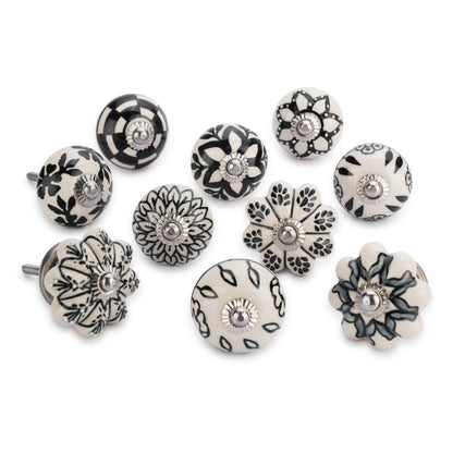 Ajuny Ceramic Cabinet Knobs, Set of 20 - Vintage Black & White, Hand-Painted Pumpkin & Round Drawer Pulls for Kitchen Cabinets, Vanities, Dressers & Cupboards, 1.5 in, Screws & Backplates Included
