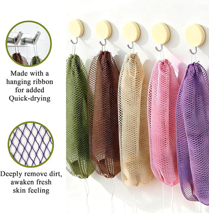 SubSahara Authentic African Net Sponge - 2 Pack Exfoliating Bath & Shower Loofah Sponge for Body & Face, Gentle Scrubber for All Skin Types, Travel, Durable (Red & Green)