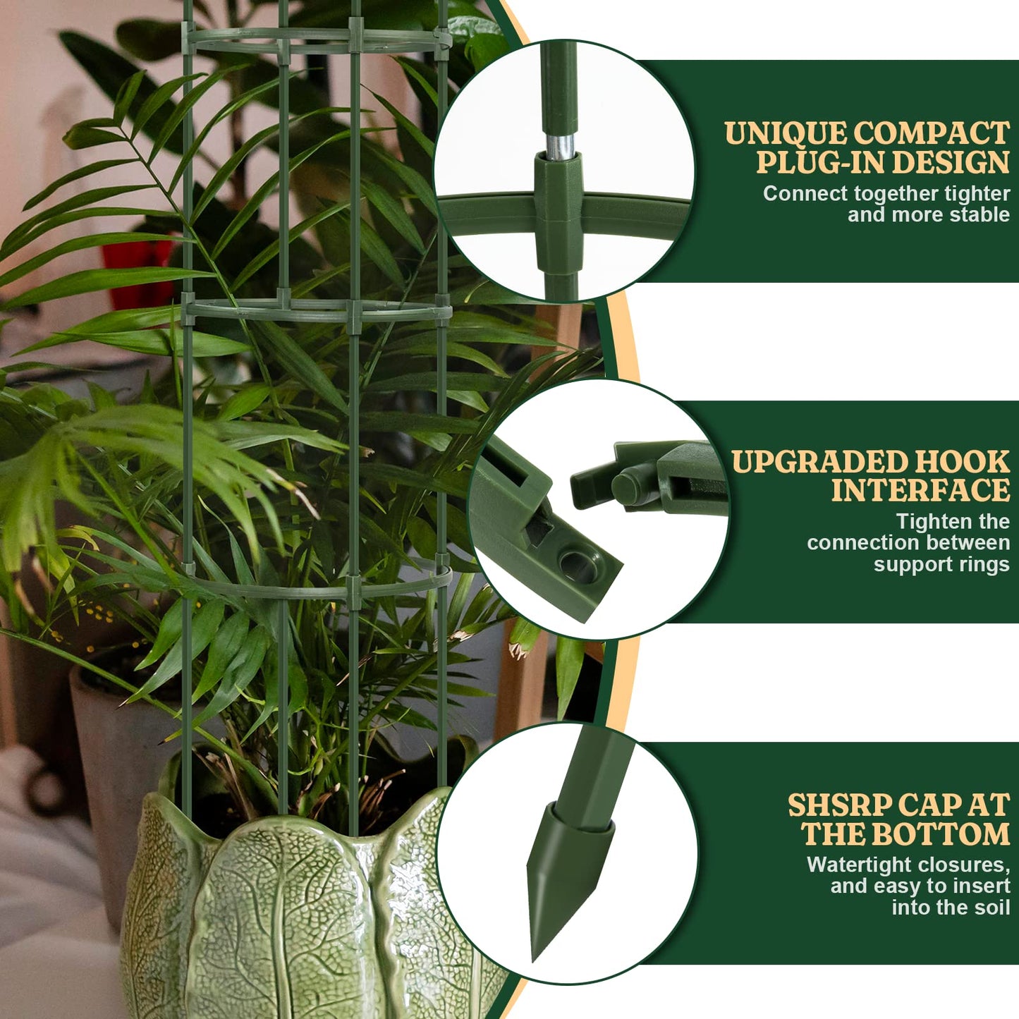 Round Heavy Duty Tomato Cage - 55 Inch Steel Core Plastic Coated Garden Trellis, 4-Post Rustproof Plant Support for Tomato/Cucumber/Beans, No Tools Snap Assembly, Spare Parts Available