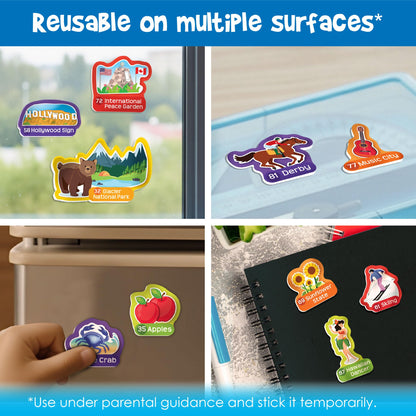 Imagimake Mapology USA Map with Reusable Stickers | 100+ Jelly Stickers | Classroom Geography Games & Learning Kids Toys Age 5-8 | Gifts for Boys & Girls Age 5,6,7,8,9,10,11,12 Years Old