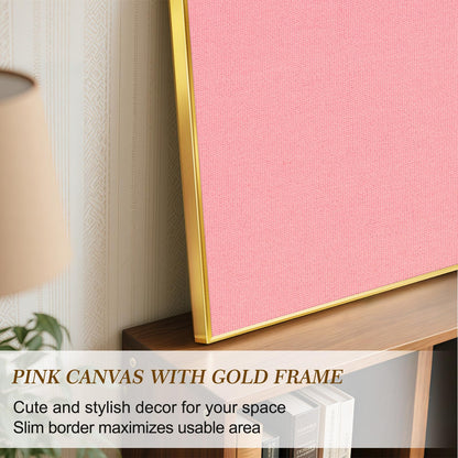 QUEENLINK Linen Bulletin Board 36" x 24", Fabric Pin Board with Gold Aluminum Frame, Decorative Vision Board for Home Office, Bedroom & Dorm Wall Decor, Includes 10 Push Pins, Pink