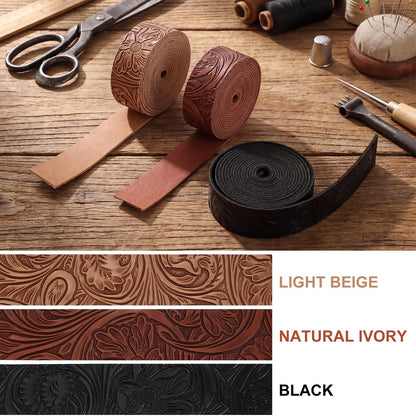 Eccliy 1 Inch 3 Pack Embossed Faux Leather Strips for Crafts 2 mm Thickness 78.7 Inches Long Leather Straps Vintage Western Bump Texture for DIY Belt Tooling Earrings Bows Projects (Earthy)