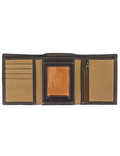 Timberland PRO Men's Canvas Leather RFID Trifold Wallet with Zippered Pocket, Khaki, One Size