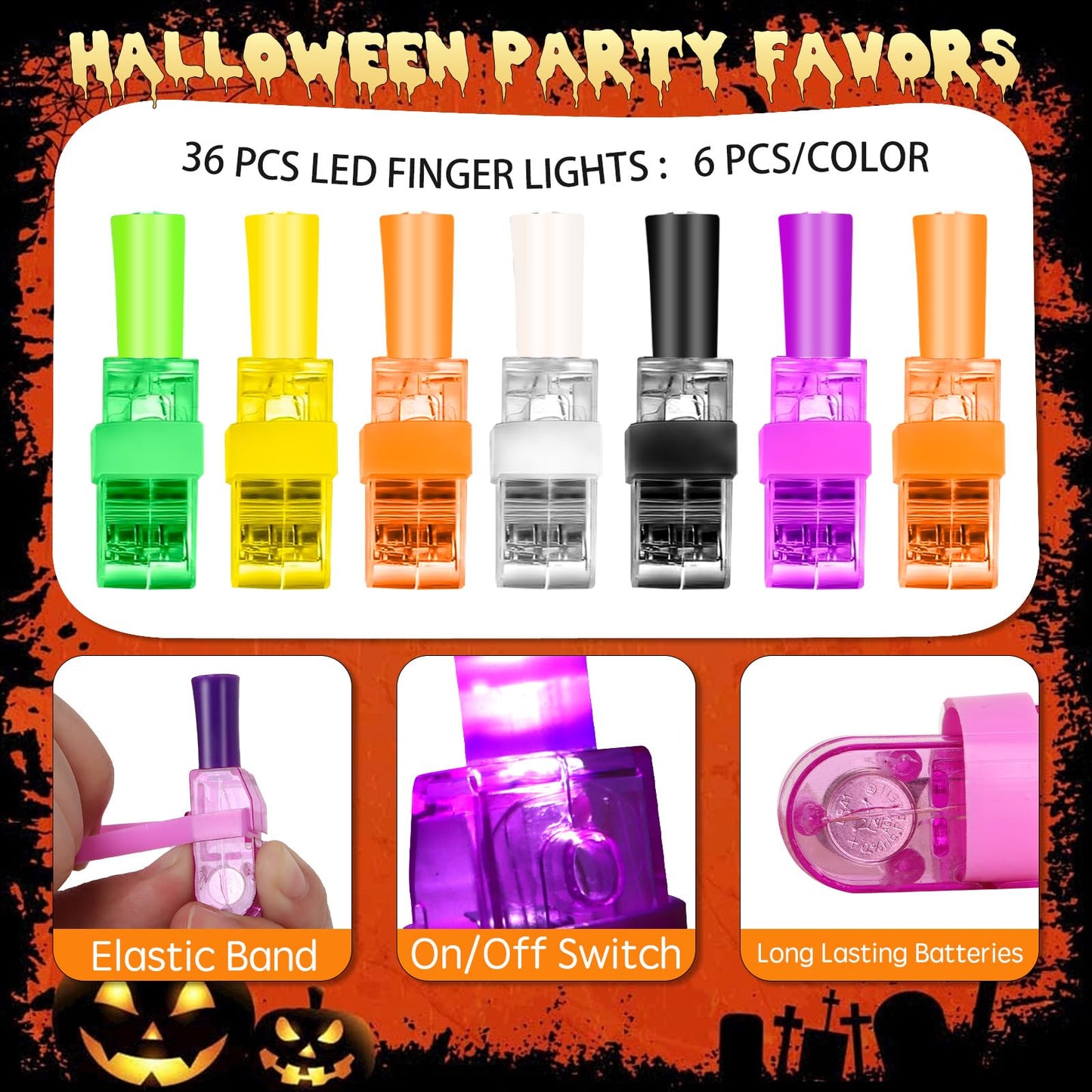 Halloween Party Favors for Kids 36 PCS LED Finger Lights, Halloween Glow in the Dark Light Up Toys Bulk Halloween Goodie Bags Fillers Treats for Classroom Prizes Party Supplies Trick or Treat Gifts