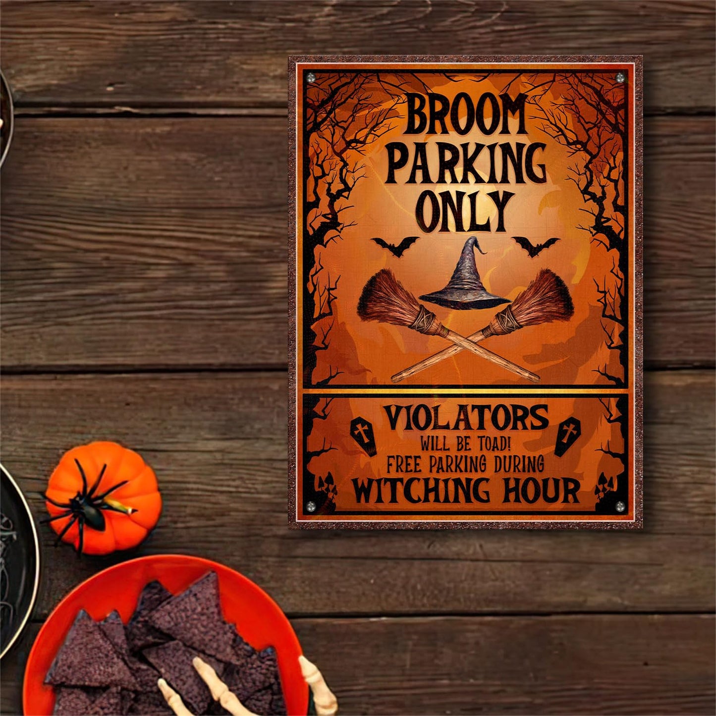 WODORO Broom Parking Only Witch Halloween Printed Metal Sign, 11.8x15.7 Inches, All Others Will Be Toad Wiccan Decor, Halloween Witch Parking Sign, Gifts For Witchy Friends Colleagues Family (01)