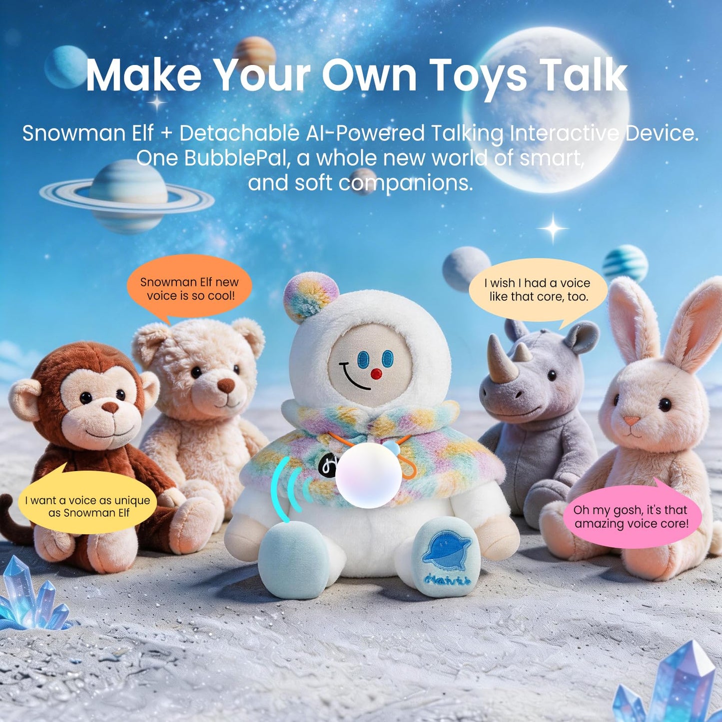 Smart AI Plush Toy Snowman Elf, Interactive Stuffed Animal for 3+ Kids, Screen-Free Educational Emo Robot with Advanced AI, APP with 16 Characters, Unique Gifts for Girls & Boys.Bedtime Companion