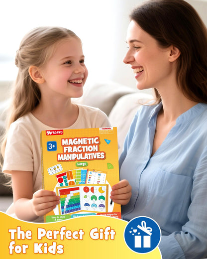 FADAWU Large Magnetic Fraction Demonstration Book, Magnetic Fraction Educational Puzzle with Tiles & Circles, Montessori Fraction Manipulatives for Elementary School, Maths Learning Toys for Kids