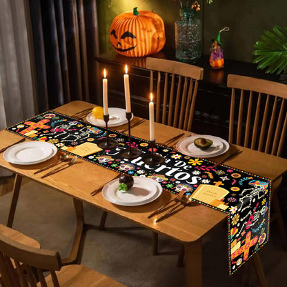 Halloween Table Runner 72 Inches Long, Day of The Dead Table Runner Dia De Los Muertos Sugar Skull Table Runner Happy Halloween Runners for Table Line Cover Tablecloth for Halloween Party Decorations