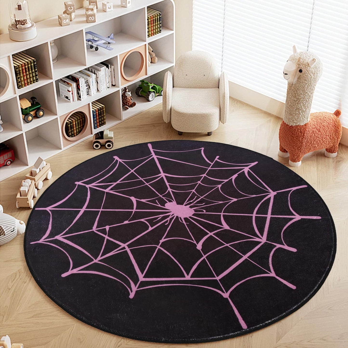 ABREEZE Spiderweb Decor Rug, Halloween Spider Web Carpet with Non-Slip Backed, Soft Washable Decor Rug for Living Room Bedroom Pink 47”