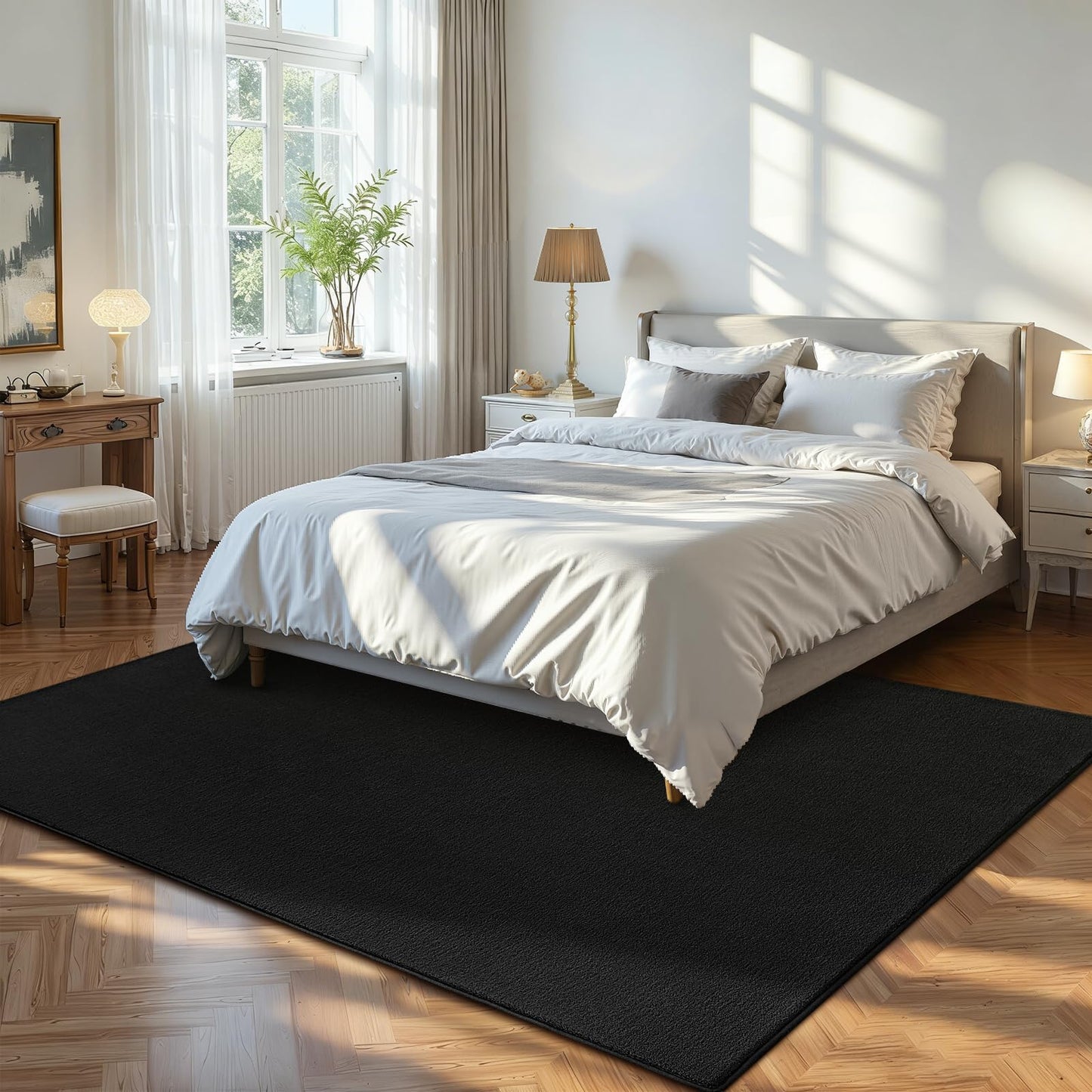 ISEAU 4x6 Rug for Bedroom, Soft Memory Foam Carpet with Upgraded Non-Slip Silicone-Grip Bottom, Fluffy Shaggy Machine Washable Rugs for Living Room Kids Boys Girls Dorm Nursery Office Playroom, Black