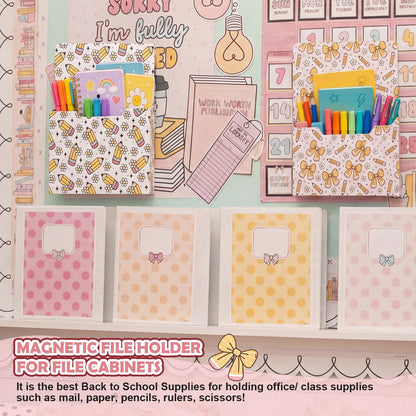 Gilprop 2 Pcs Pencil Flower Magnetic File Folder Holder Pocket File Organizer Classroom Decor Teacher Desk Accessories for Whiteboard Mail Paper Book No Drilling School Desk Door Classroom Essential