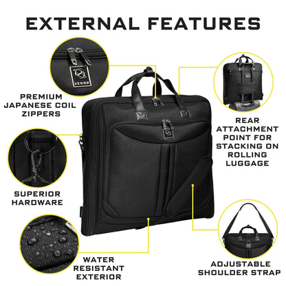 ZEGUR Premium Suit Garment Bag Carry On - Hangs 4 Suits - Travel & Business with Shoulder Strap and Laptop Compartment