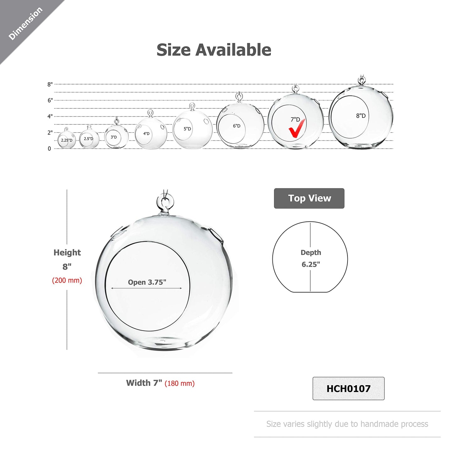 WGVI WGV Hanging Terrarium Globe, Width 7", Height 8", DIY Air Succulent Planter, Clear Glass Vase Orb with Flat Bottom, Candle Holder for Windowsill Outdoor Garden Decor, 1 Piece