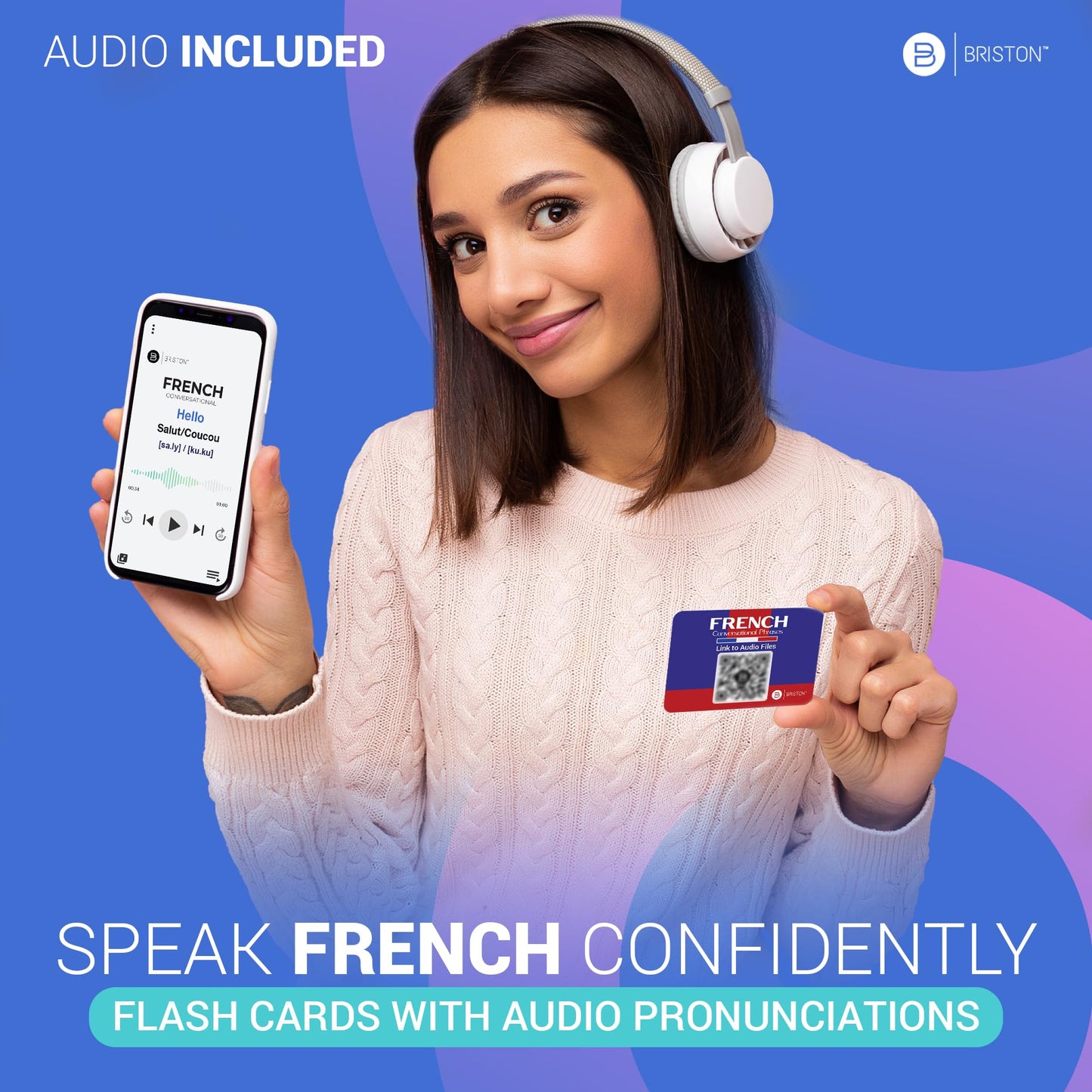 French Conversational Phrases Flash Cards – 75 Everyday Sayings with Audio & Pronunciation Guide – Language Learning Tool for Students, Travelers & Adults – Briston French Edition