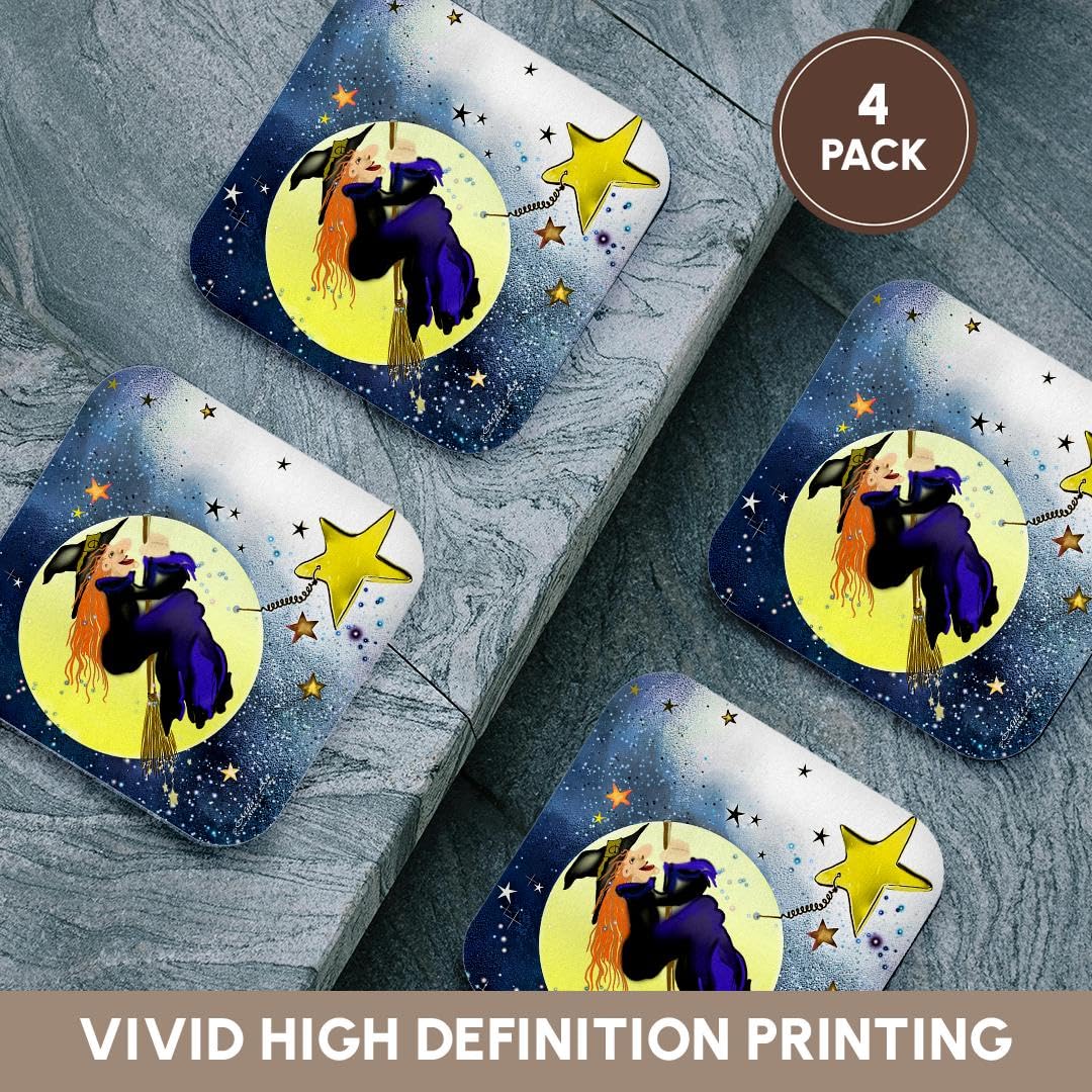3dRose Mila's Art Halloween Witch Coaster, Soft, Set of 4