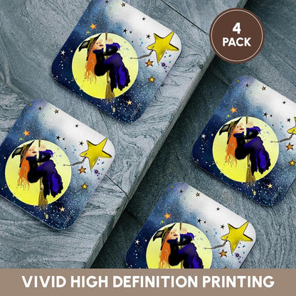 3dRose Mila's Art Halloween Witch Coaster, Soft, Set of 4