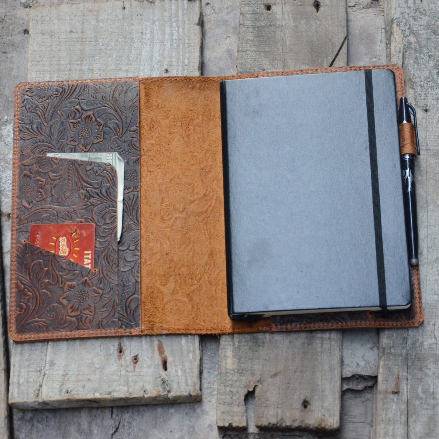 JJNUSA Leather Cover Compatible With Leuchtturm1917 Composition B5 7" x 10" Notebook Travel Journal Cover Distressed Refillable Writing Diary Flower Brown