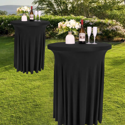 Spandex Cocktail Table Skirt 32"x 43" Black Stretch Cocktail Table Cover, Washable Round High Top Tablecloth for Bar, Wedding, Party, Events (Black)