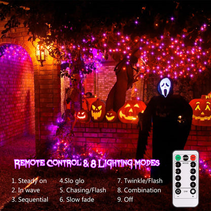 ZAIYW Halloween Fairy Lights Battery, 4 Pack 16.5Ft 50 LED Fairy Lights with Remote Control Timer 8 Modes, Black Copper Wire Twinkle Lights for Indoor Outdoor Halloween Decor (Purple Orange)