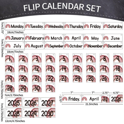 Flip Calendar Bulletin Board Set Classroom Decorations for Whiteboard with Adjustable Flip Calendar Rod Holder Date Cards Days of The Week for Classroom School Supplies(Boho)
