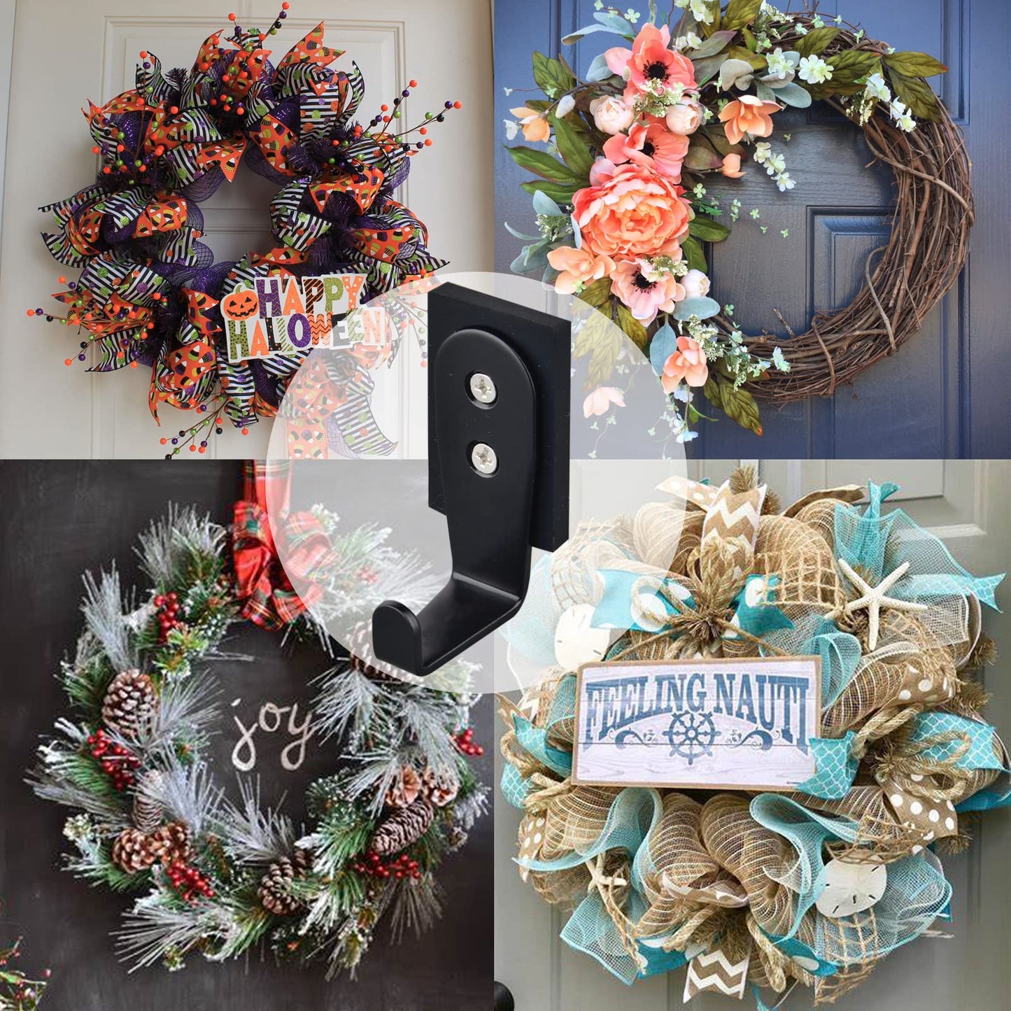 ULIBERMAGNET 2 Pack Strong Magnet Hooks Heavy Duty,Anti-Slip Rubber Coated Magnetic Hooks for Wreath,Coat,Bag,Umbrella,Towel,Christmas Halloween Wreath Decorations