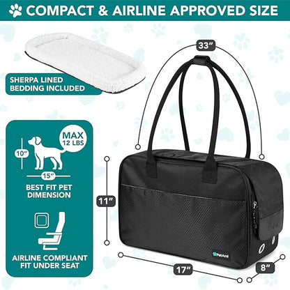 PetAmi Dog Purse Carrier for Small Dogs, Airline Approved Soft Sided Pet Carrier with Pockets, Ventilated Dog Carrying Bag for Puppy Cat, Dog Travel Supplies Bag, Sherpa Bed, Max 12 lbs, Black
