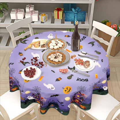 Barneova Halloween Tablecloth Round 60 Inch Spider Web Pumpkin Decoration Outdoor Table Cloth Purple Rustic Table Cover for Dining Kitchen Holiday Party Picnic Home Halloween Party Decor