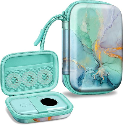 Fintie Label Maker Case Compatible with Phomemo D30 D35, NELKO P21, SUPVAN E10, NIIMBOT D11 D110, JADENS D110, ORGSTA S001 - Portable Shockproof Hard Shell Label Printer Carrying Cover, Emerald Marble