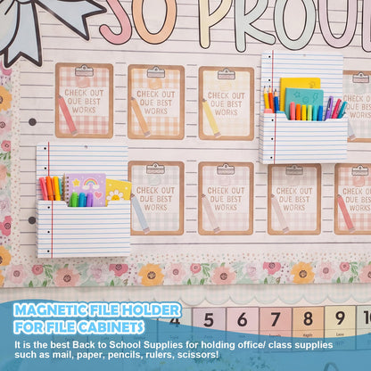 Gilprop 2 Pcs Notebook Line Magnetic File Folder Holder Pocket File Organizer Classroom Decor Teacher Desk Accessories for Whiteboard Mail Paper Book No Drilling School Desk Door Classroom Essential