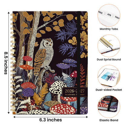 Academic Planner 2026-2027, Monthly and Weekly Calendar Planner, July 2026 - June 2027, Pretty Hardcover Teacher Student Planning Agenda Book with Tabs, Fit for School Office Supplies, 6.3" x 8.5", Woodland Watch