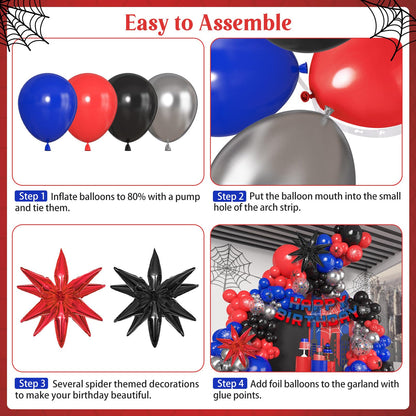 162Pcs Black Red and Blue Balloon Arch Garland Kit, Spider Theme Party Decorations with Star Foil Balloons Happy Birthday Banner for Man Boy Kids Spider Baby Shower Birthday Party Decor Supplies