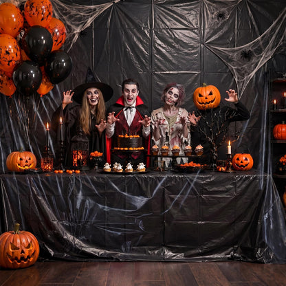 MotiMind 2 Rolls Halloween Black Plastic Sheeting for Haunted House, 4.5ft x 100ft Each, Black Tarp Spooky Wall & Party Decorations for Halloween Backgrounds and Haunted House Setup