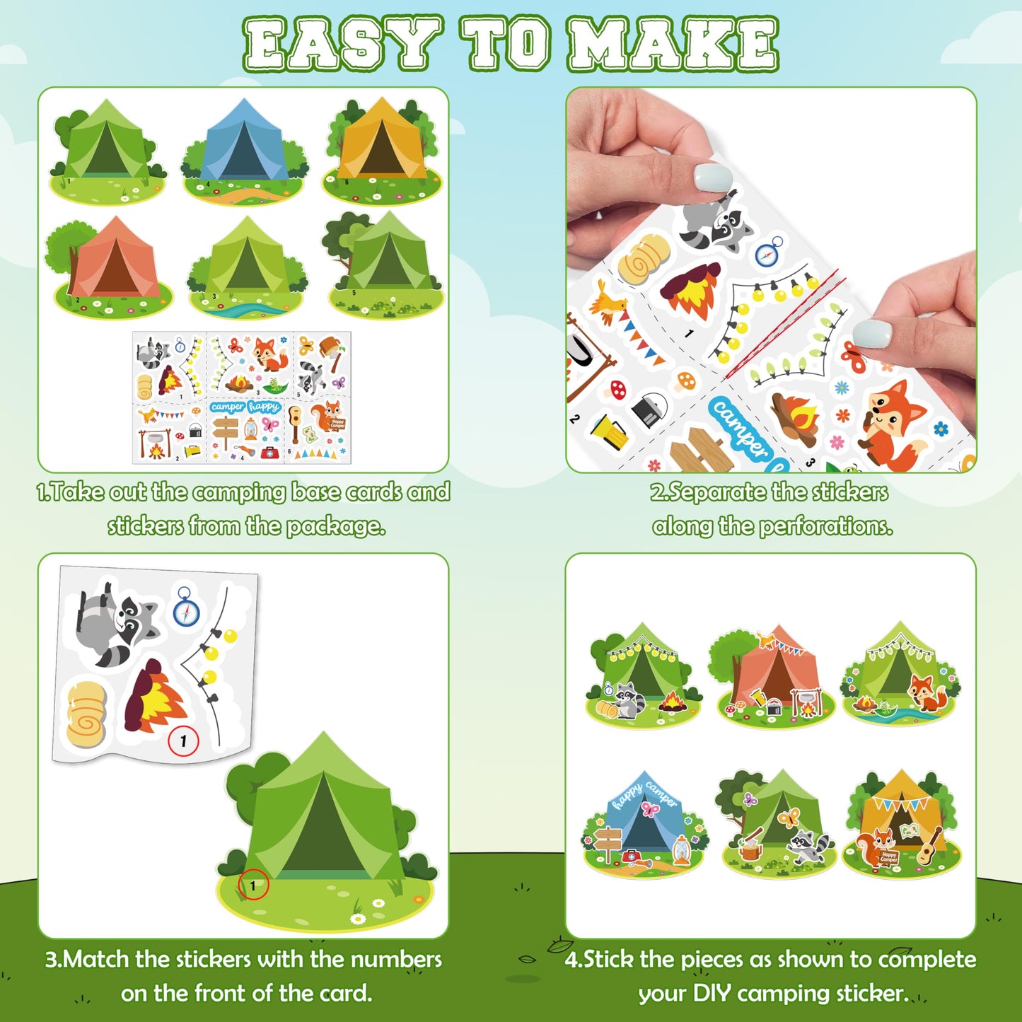 Moon Boat 30 Sets Camping Craft Sticker Kit - DIY Camp Bulk for Summer Classroom School VBS Activities Party Favor Supplies