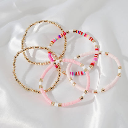 GOOJIDS Surfer Heishi Clay Bead Bracelets for Women Bohemian Stackable Gold Plated Beaded Stretch Bracelets Elastic Layering Friendship Bracelets Set Boho Jewelry
