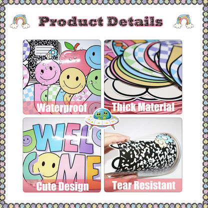 Welcome Back Bulletin Board Decorations Set with Borders Composition Notebook Smile Cutouts Decor for Teachers Back to School Bulletin Board for Class School Classroom Chalkboard Wall Decor