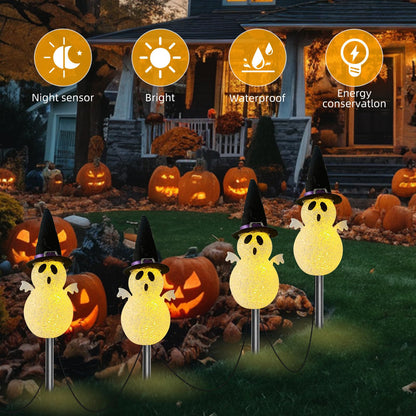 Halloween Light Stakes Ghost Lights Outdoor 7ft 4 Ghosts with 4 Stakes Light Up for Yard Driveway Garden Yard Lawn Halloween Decor