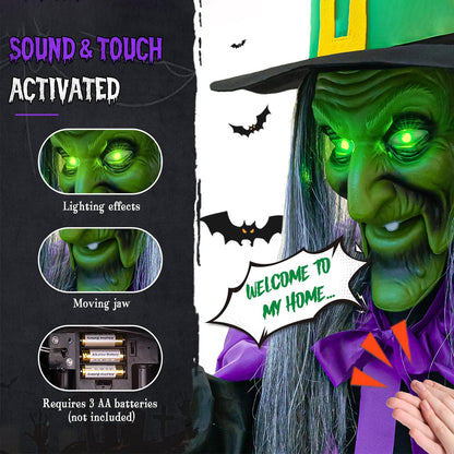 TitTees Halloween Decorations Outdoor - 11.5 Ft Animated Hovering Witch Animatronics - Sound & Touch Activated Sensor - Scary Halloween Decorations for Outdoor Garden/Yard/Lawn