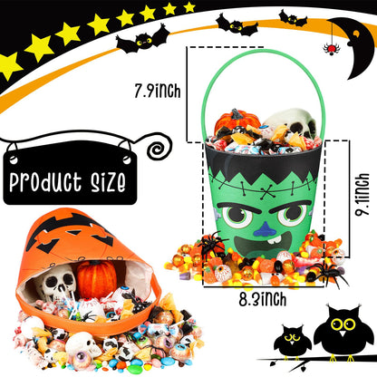BBTO 3 Pieces Halloween Trick or Treat Bucket Candy Basket Canvas Halloween Party Tote Bags Goody Bucket for Kids Halloween Party Supplies (Halloween Monster)